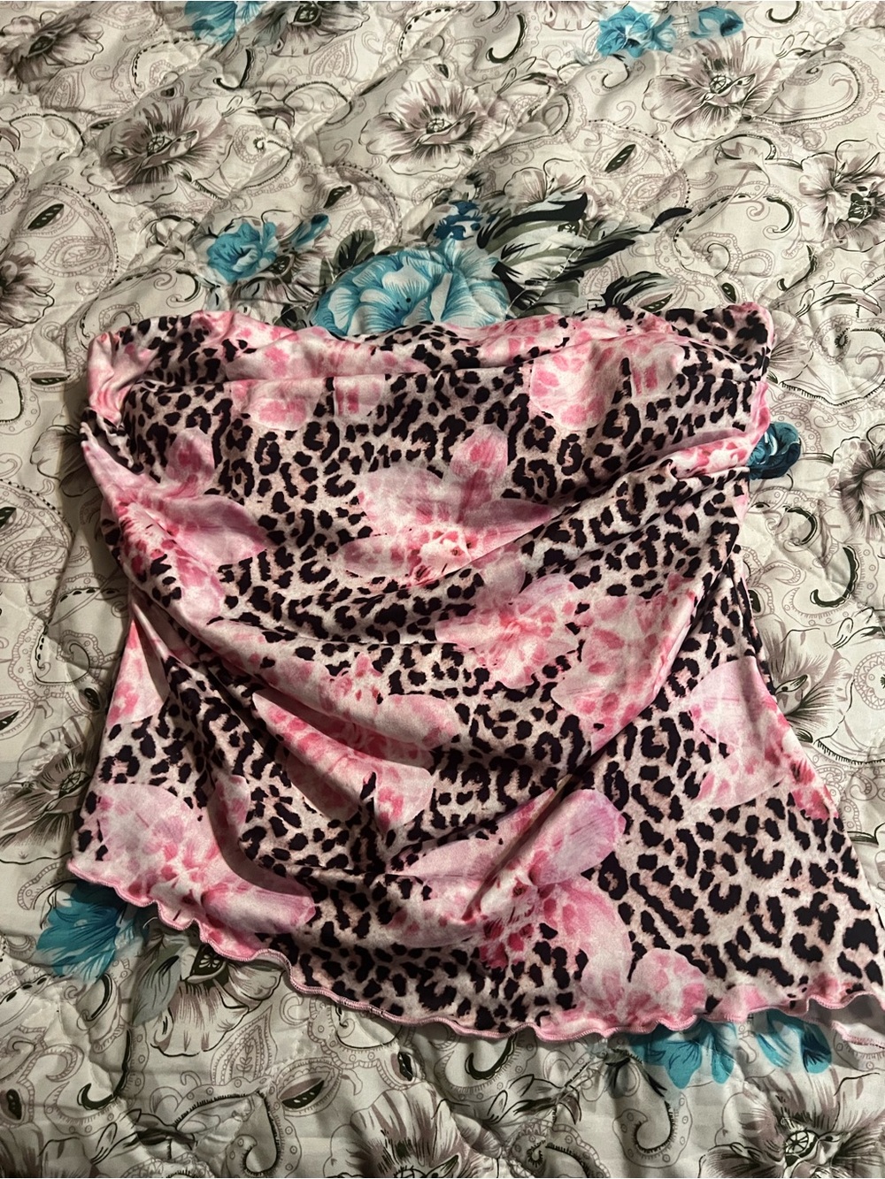 SHEIN Pink Floral Leopard Strapless Swim Cover-Up New